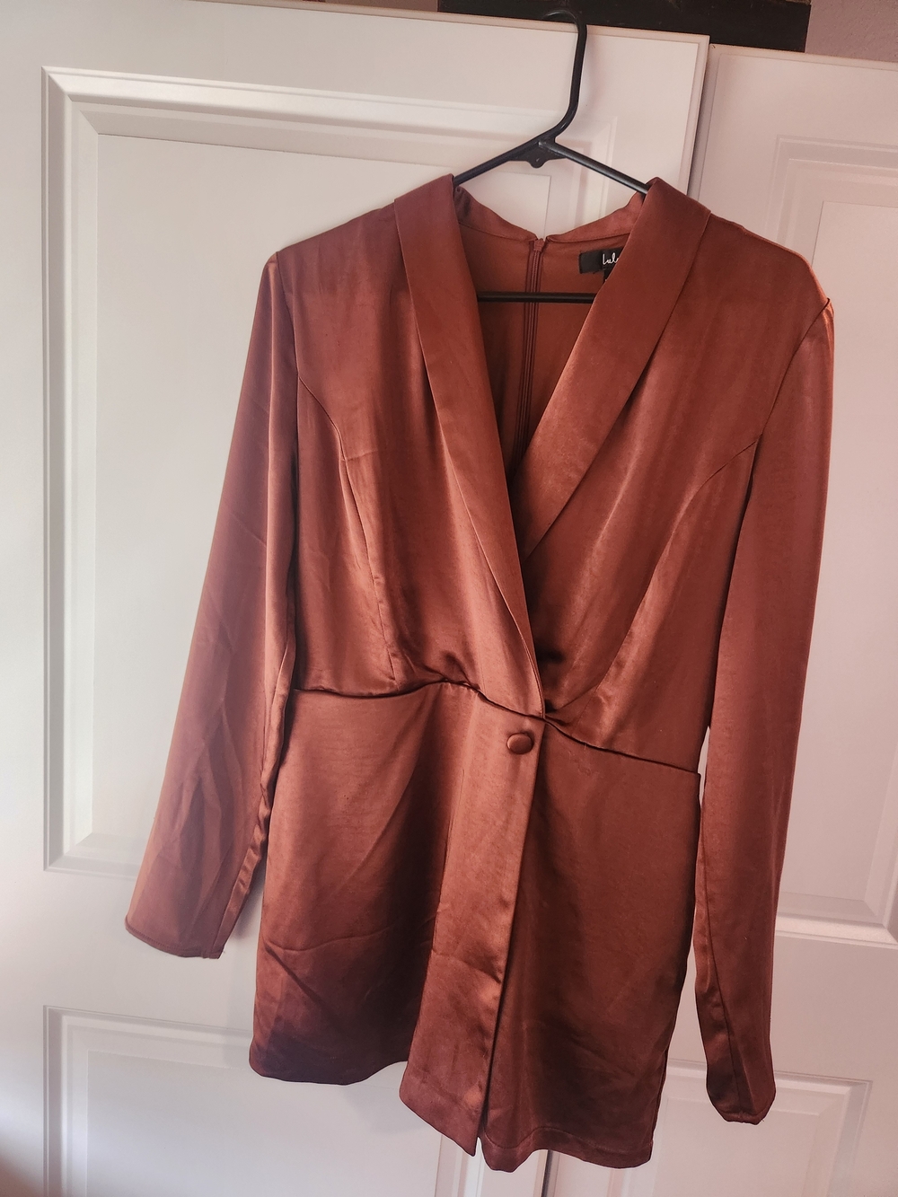 Elevated Persona Bronze Satin Collared Romper